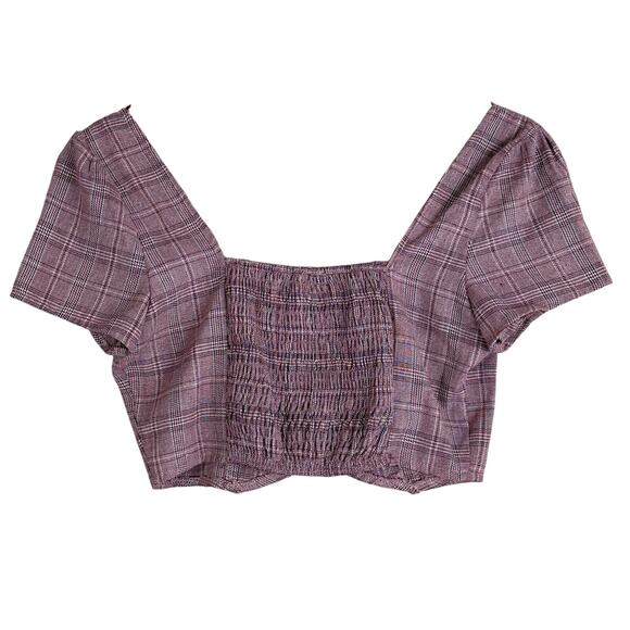 Cotton Candy LA Crop Top Womens M Pink Plaid Button Down Cottagecore Coquette - Picture 3 of 6